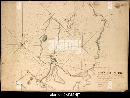 Plano del Puerto de la Concepcion de Chile : citu[a]da la Poblacion de Talcaguano en la latitud S. de 36⁰,42',28' y en longitud al o' de cadiz de 67⁰,2',53' , Concepción Bay Biobío, Chile, Mappe, manoscritto Norman B. Foto Stock