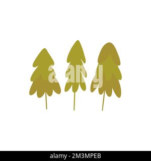 Set di tre verdi alberi di Natale. Vettore colorato isolato illustrazione doodle disegnato a mano. Icona o scheda. Elemento di progettazione. Stagione invernale festiva holid Illustrazione Vettoriale