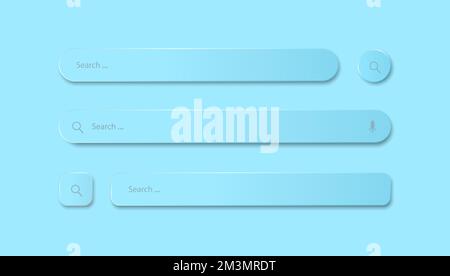 Insieme di stringhe di ricerca di forme diverse su sfondo blu. Illustrazione Vettoriale