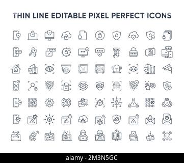 Set di icone per linee vettoriali di protezione enorme. Collezione di icone di protezione e sicurezza. Simboli di contorno di qualità superiore. Elementi vettoriali pixel Perfect modificabili Illustrazione Vettoriale