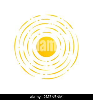 Design con logo Summer Sun. Modello di logo astratto per le festività. Simbolo della stella Sunburst. Sole natura sole segno sole su sfondo bianco. Icona forma vettoriale astratta Illustrazione Vettoriale