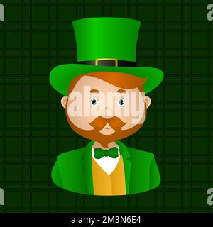 Irishman dai capelli rossi in cappello verde leprechaun. Illustrazione vettoriale. Illustrazione Vettoriale