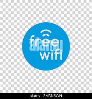 Accesso Wi-Fi gratuito su sfondo trasparente. Icona con cerchio blu con testo. Elemento vettore Illustrazione Vettoriale