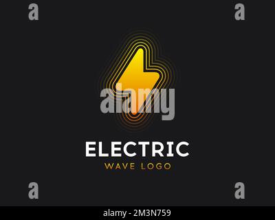 Concetto di logo Electric WAVE. Fulmine con le onde. Logotipo dell'energia elettrica. Modello con logo flash. Fulmine con onde. Logo vettoriale Illustrazione Vettoriale