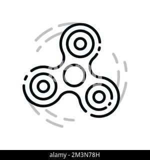 Icona dello spinner di fidget in movimento. Logo lineare con avvinatrice a dito. Simbolo creativo disegnato con linee di contorno in movimento. Illustrazione vettoriale Illustrazione Vettoriale
