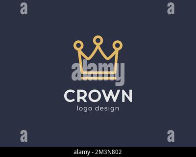 Disegno del logo vettoriale della linea della corona. Concetto di simbolo lineare del re reale. Disegno creativo del marchio vettoriale di contorno Illustrazione Vettoriale