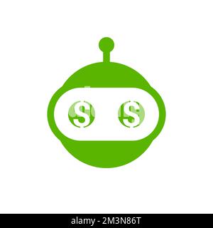 Icona del robot del denaro. Disegno di segno di bot di commercio. Icona del bot di cambio valuta. Chatbot con soldi negli occhi. Bot del servizio di supporto online. Illustrazione vettoriale Illustrazione Vettoriale
