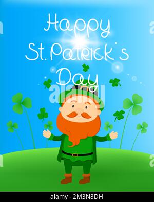 St Poster del giorno di Patrick con leprechaun. Illustrazione vettoriale. Illustrazione Vettoriale