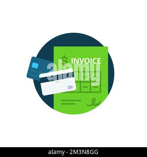 Icona fattura. Fattura e pagamento con carta di credito. Simbolo ordine online. Disegno del cartello della dichiarazione dei redditi. Icona del documento della banca della carta. Icona della fattura vettoriale Illustrazione Vettoriale