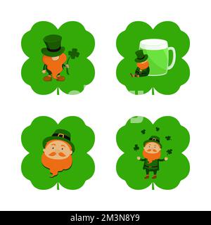 Set di avatar leprechaun. Illustrazione vettoriale. Illustrazione Vettoriale