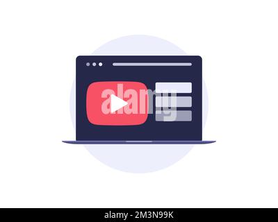 Esercitazione video sull'icona del vettore del laptop. Lettore video su notebook con lezioni successive. Concetto di streaming. Illustrazione vettoriale Illustrazione Vettoriale