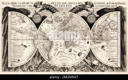 Noua orbis terrarum, raffigurazione moderna del mondo, di Philippus Eckebrecht, 1630 Foto Stock