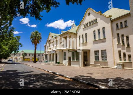 Stazione ferroviaria Sation a Windhoek. Windhoek è la capitale e la città più grande della Namibia. Africa Meridionale. Foto Stock