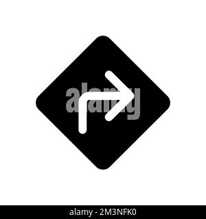 Cartello stradale con indicazione di svolta a destra icona dell'interfaccia utente glyph nera Illustrazione Vettoriale