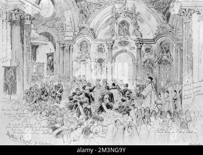 Il rito simbolico della 'incoronazione rimoniale' viene eseguito al matrimonio della Granduchessa Alexandra Feodorovna, Principessa Alix d'Assia, con l'Imperatore Nicola II nella Cappella del Palazzo d'Inverno. Data: 26th novembre 1894 Foto Stock