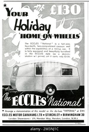 Pubblicità per Eccles Caravans 1939 Foto Stock