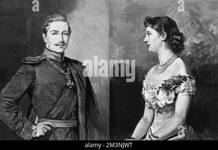 Il Principe Wilhem di Prussia (in seguito Kaiser Wilhelm II) (1859-1941) e la sua nuova moglie Augusta Victoria di Schleswig-Holstein (1858-1921) si sposarono a Berlino il 27th febbraio 1881. Data: 1881 Foto Stock