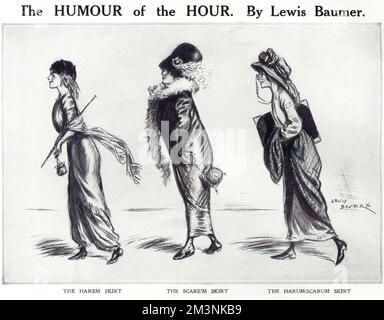 Uno sguardo satirico alla moda femminile nel 1911. Data: Gennaio 1911 Foto Stock