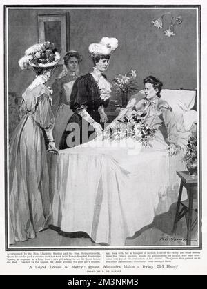 In risposta ad una lettera Mary of Teck (consort of George V) accompagnata da Charlotte Knollys ha fatto una visita a sorpresa ad una donna malata prima che morì a St. Luke's Hospital a Pembridge.