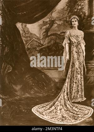 Vestito per la Regina Elisabetta (Regina madre) incoronazione 1937 Foto Stock