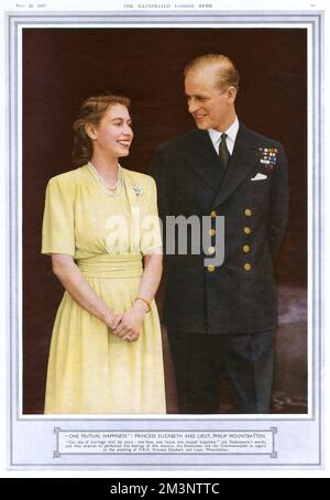 La principessa Elizabeth e il tenente Philip Mountbatten Foto Stock