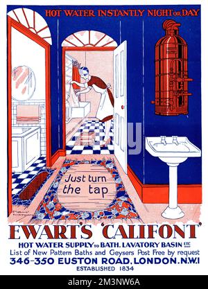 Ewart Califont Hot Water Supply, 1927 Foto Stock