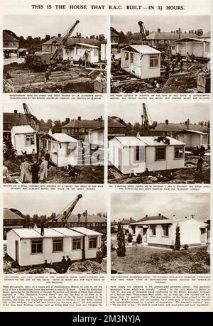 Costruzione di case prefabbricate in 3 ore 1945 Foto Stock