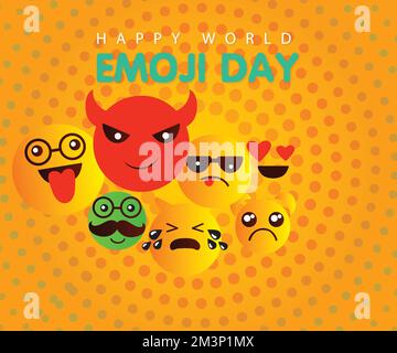 Happy World Smile Day composizione emoji diciassette luglio Illustrazione Vettoriale