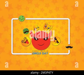 Happy World Smile Day composizione emoji diciassette luglio Illustrazione Vettoriale