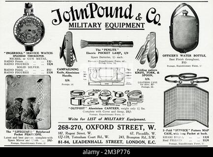 Annuncio pubblicitario per John Pound & Co Military Equipment 1915 Foto Stock