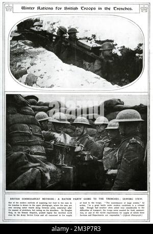 Razioni invernali per le truppe britanniche nelle trincee 1917 Foto Stock