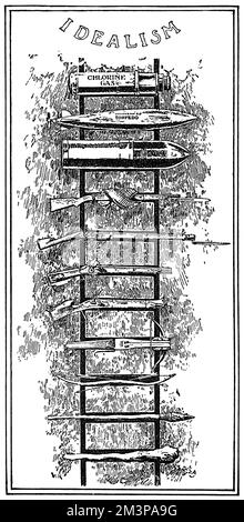 La scala della civiltà, cartone animato della prima guerra mondiale dopo l'uso del gas Foto Stock