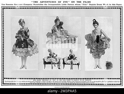 Eileen Molyneux (1893-1962), attrice, raffigurata nel 1918, di carattere, quando era stata scelta per essere protagonista in una serie di dodici film comici silenziosi, chiamati le avventure di Eva, sulla base del fumettista immaginario dei pettegolezzi della rivista Tatler. I film sono stati scritti da Annie Fish, che ha illustrato le lettere di Eva nella rivista e ha seguito un certo numero di temi di guerra, come Eve aiuta il Censor e come Eve aiuta il Fondo di guerra. 1918 Foto Stock
