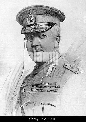 Generale maggiore Sir Frederick Barton Maurice, 1st Baronet GCB GCMG GCVO DSO (19 gennaio 1871 19 maggio 1951), generale britannico, corrispondente militare, scrittore e accademico. È stato notoriamente costretto a dimettersi dalla sua commissione nel maggio 1918 dopo aver scritto una lettera al Times criticando il primo ministro David Lloyd George per aver fatto dichiarazioni fuorvianti sulla forza delle forze britanniche in Francia. Fondò anche la Legione Britannica nel 1920, e fu presidente dal 1932 al 1947, nella foto del tenente Percival Anderson nel Tatler, appena un paio di mesi prima delle dimissioni. . Data: 19 Foto Stock