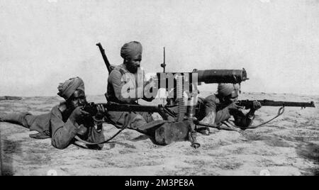 WW1 - sezione massima indiana in attesa del nemico, canale di Suez Foto Stock