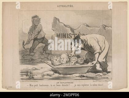 Un replatrage , politici, storici, funzionari di governo, economisti, Editori, Avvocati, Imperatori, Thiers, Adolphe, 1797-1877, Faucher, Léon, 1803-1854, Barrot, Odilon, 1791-1873, Napoleone III, Imperatore dei francesi, 1808-1873. Honoré Daumier (1808-1879). Litografie Foto Stock