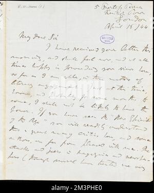 Richard Henry (Hengist) Horne, Londra, Eng., lettera autografa firmata a Edgar Allan PoE, 16 aprile 1844 , letteratura americana, 19th ° secolo, Storia e critica, Autori, Americano, 19th ° secolo, corrispondenza, Autori ed editori, Poeti, Americano, 19th ° secolo, corrispondenza. Cartine Rufus W. Griswold Foto Stock