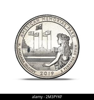 25 centesimi 2019 American Memorial Park su sfondo bianco Foto Stock