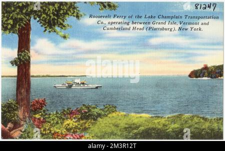 Roosevelt Ferry of the Lake Champlain Transportation Co., che opera tra Grand Isle, Vermont e Cumberland Head (Plattsburg), New York , Boats, Lakes & Ponds, Tichnor Brothers Collection, Cartoline degli Stati Uniti Foto Stock