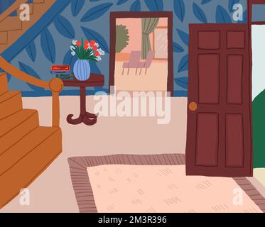 Soggiorno moderno Family House Mobili interni Vector Illustration. Illustrazione vettoriale Illustrazione Vettoriale