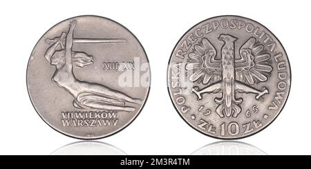 Moneta polacca di 10 zlotys - VII secolo Varsavia Nike Foto Stock