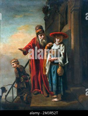 Abraham sciolse Hagar e Ismael di Nicolaes Maes (1634-1693), olio su tela, 1653 Foto Stock