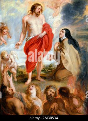 Santa Teresa di Ávila intercessione per le anime in Purgatorio di Sir Peter Paul Rubens (c.1577-1640), olio su legno Foto Stock