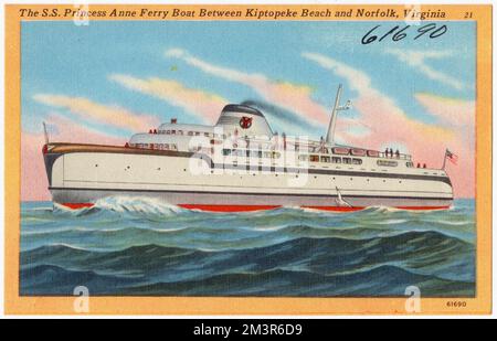 La S. Principessa Anne Ferry Boat tra Kiptopeke Beach e Norfolk, Virginia, Boats, Tichnor Brothers Collection, cartoline degli Stati Uniti Foto Stock