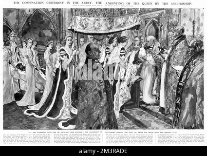 Incoronazione 1937, unzione della Regina da parte dell'Arcivescovo Foto Stock