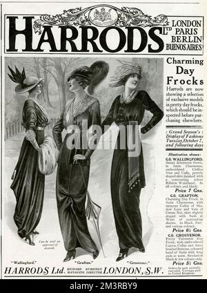 Pubblicità per Harrods frocks 1913 Foto Stock