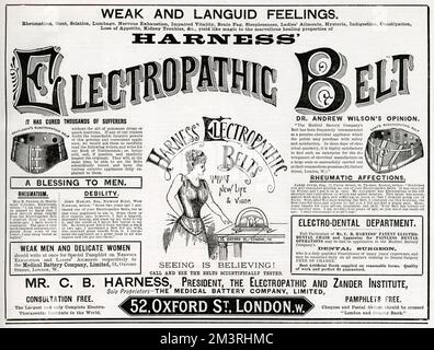 "Vedere per credere!" Imbragare le cinghie del corsetto elettropatico, cura migliaia di malati senza l'aiuto di droghe velenose o di nostrum quark. 1892 Foto Stock