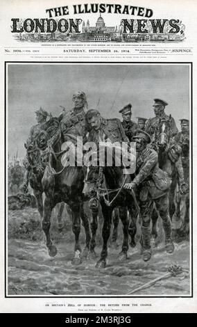 Soldato britannico al ritorno dalla battaglia 1914 Foto Stock