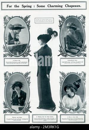 Affascinanti cappelli primaverili 1913 Foto Stock