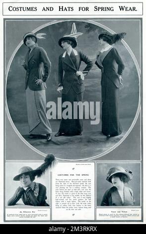 Abbigliamento e cappelli da donna per la primavera 1913 Foto Stock